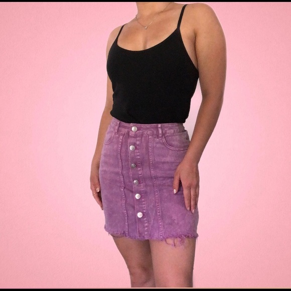 Purple Denim Button Up Skirt Material Girl - Picture 2 of 7